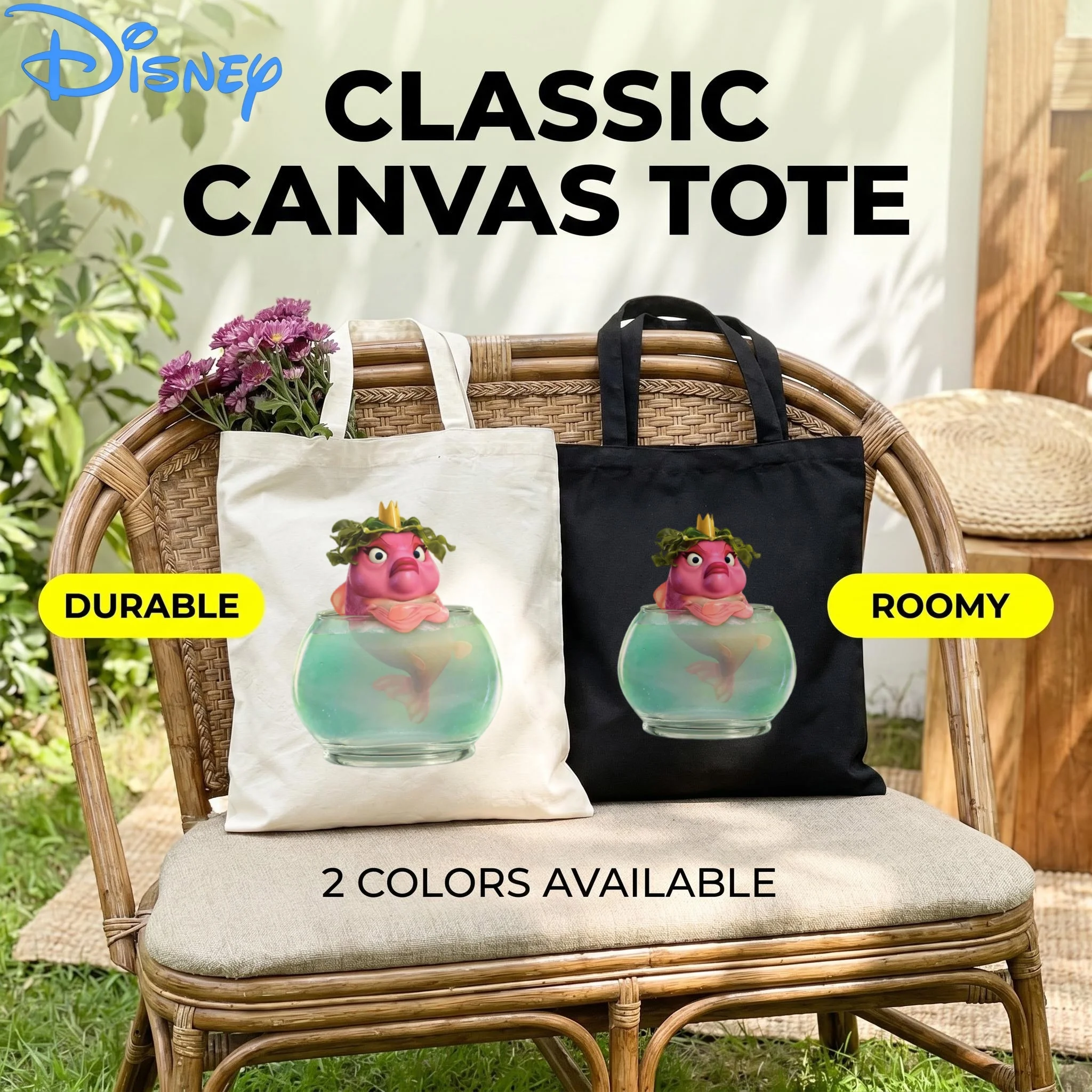 1PC Disney Crown Pink Goldfish In Fishbowl Canvas Tote Bag, Laurel Wreath Fish Print Eco Shoulder Shopping Bag
1PC Disney Crown Pink Goldfish In Fishbowl Canvas Tote Bag, Laurel Wreath Fish Print Eco Shoulder Shopping Bag
