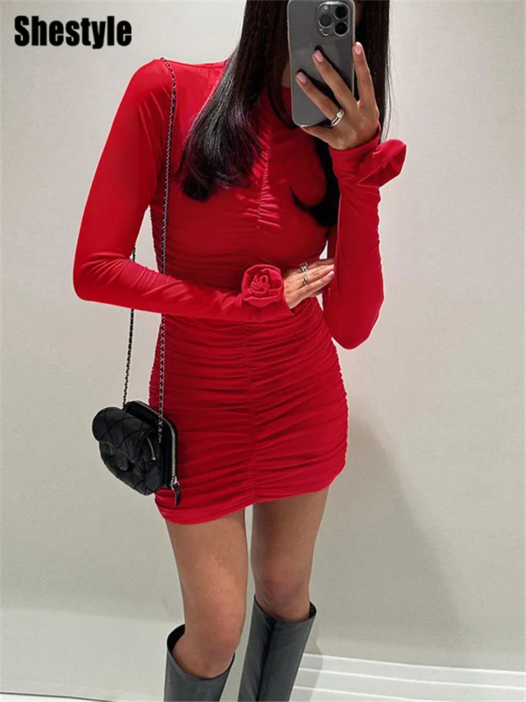 Shestyle Rose Red Hipster Sheath Mini Dress Women Long Sleeve Hand Flower Bodycon Round Neck Elastic Fashion Outfits 2024
Shestyle Rose Red Hipster Sheath Mini Dress Women Long Sleeve Hand Flower Bodycon Round Neck Elastic Fashion Outfits 2024