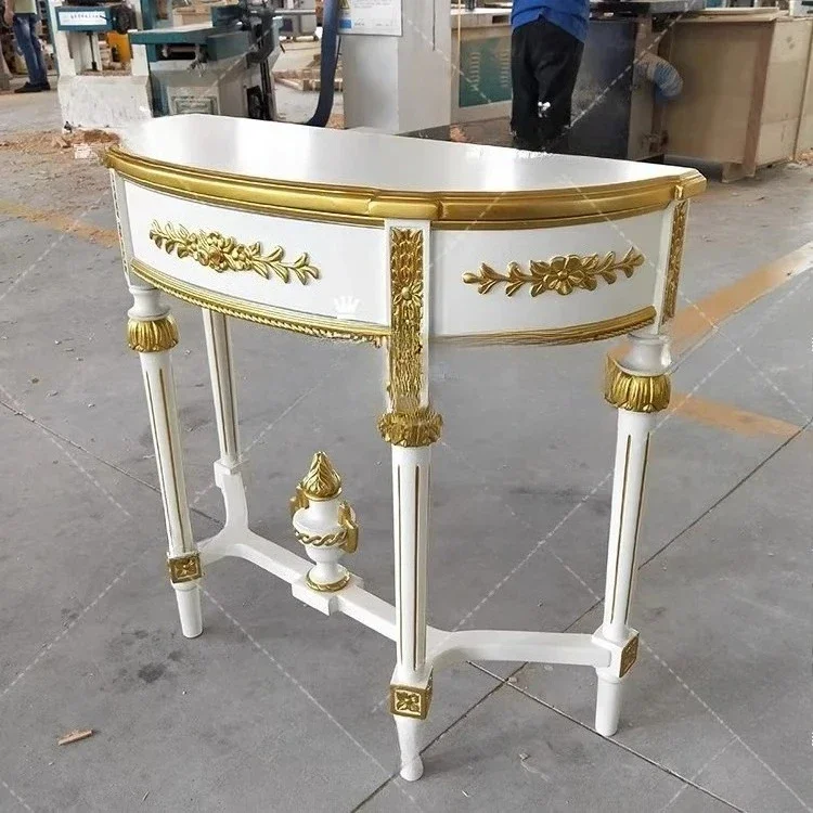 JYGneoclassical solid wood white gold-painted entrance cabinet semi-round wall side table back table
JYGneoclassical solid wood white gold-painted entrance cabinet semi-round wall side table back table