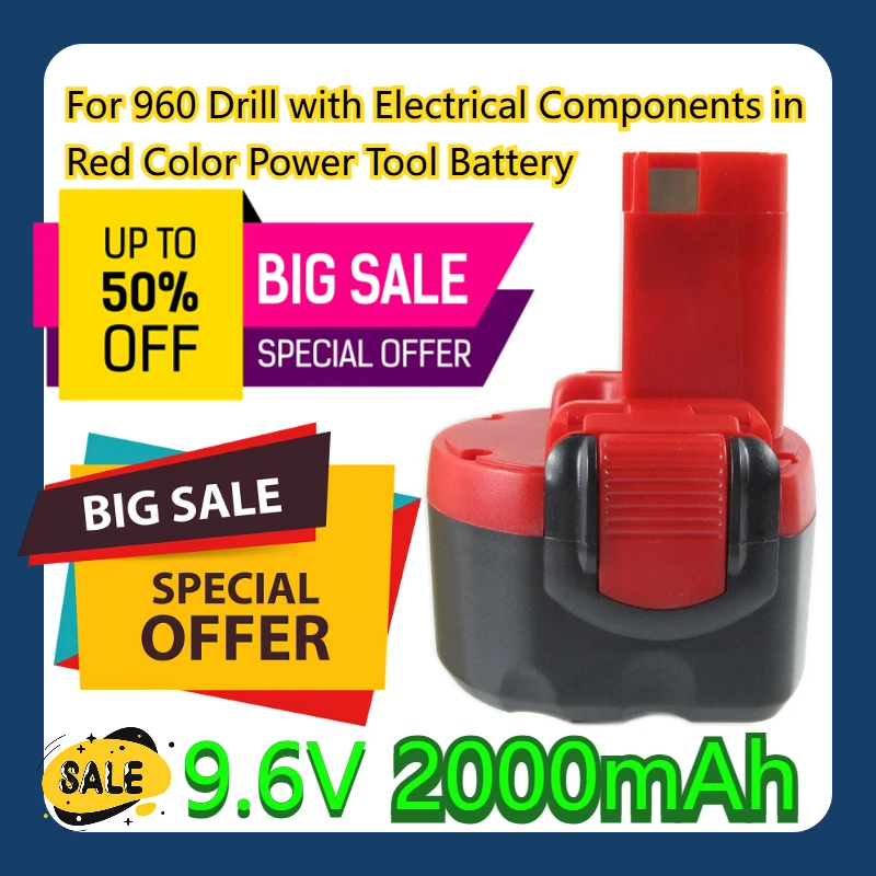 For 960 Drill with Electrical Components in Red Color 9 6V 2000mAh Power Tool Battery
For 960 Drill with Electrical Components in Red Color 9 6V 2000mAh Power Tool Battery