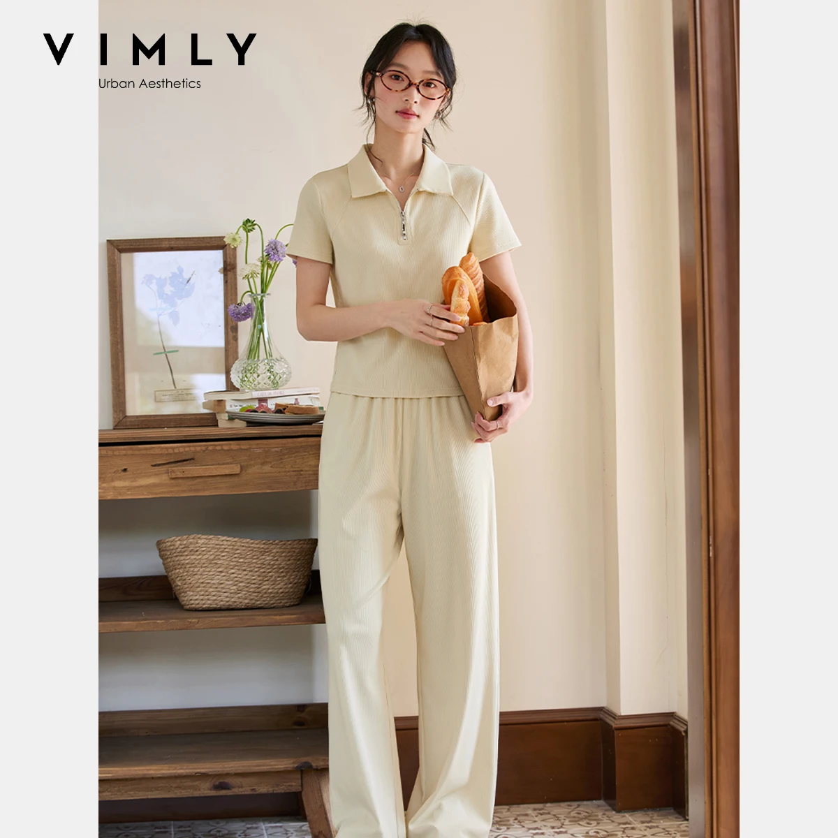 VIMLY 2 Pieces Set For Woman Summer Tracksuit Sports Leisure Pant Sets 2025 Women Polo Neck T-Shirt Wide Leg Sweate Pants M7793
VIMLY 2 Pieces Set For Woman Summer Tracksuit Sports Leisure Pant Sets 2025 Women Polo Neck T-Shirt Wide Leg Sweate Pants M7793