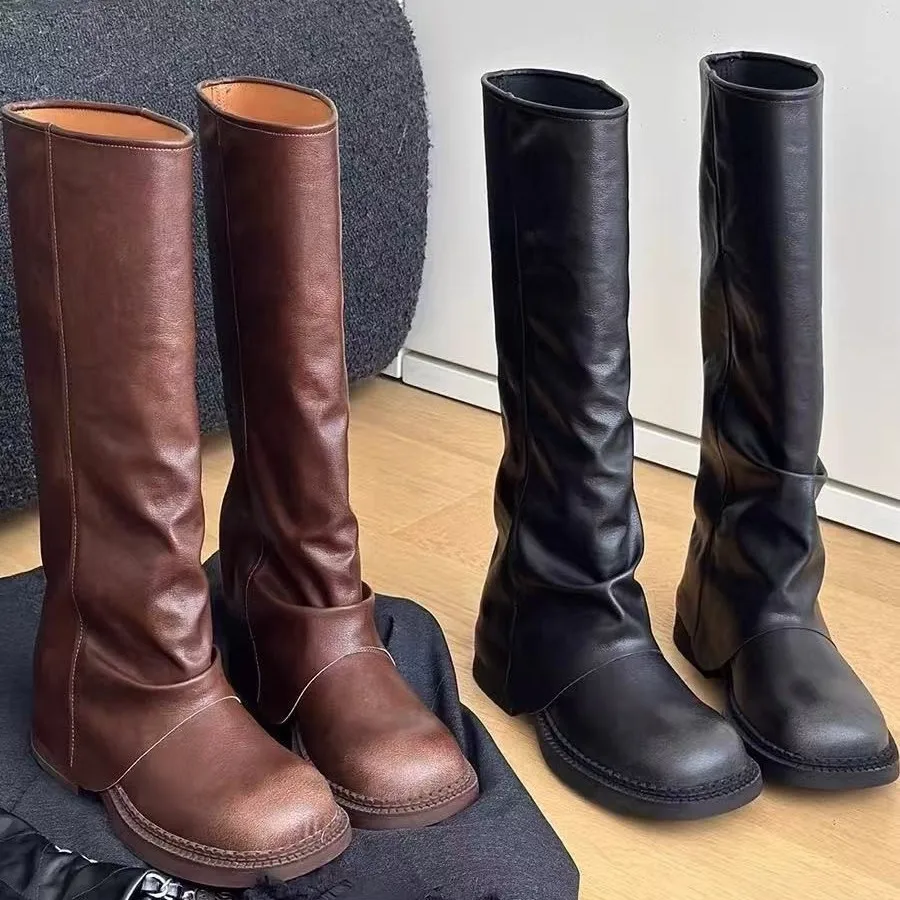 Women Leather Round Toe Med Heels Riding Boots Warm Boots Retro Luxury Pleated Concise Long Women Knee-high Boot Winter
Women Leather Round Toe Med Heels Riding Boots Warm Boots Retro Luxury Pleated Concise Long Women Knee-high Boot Winter