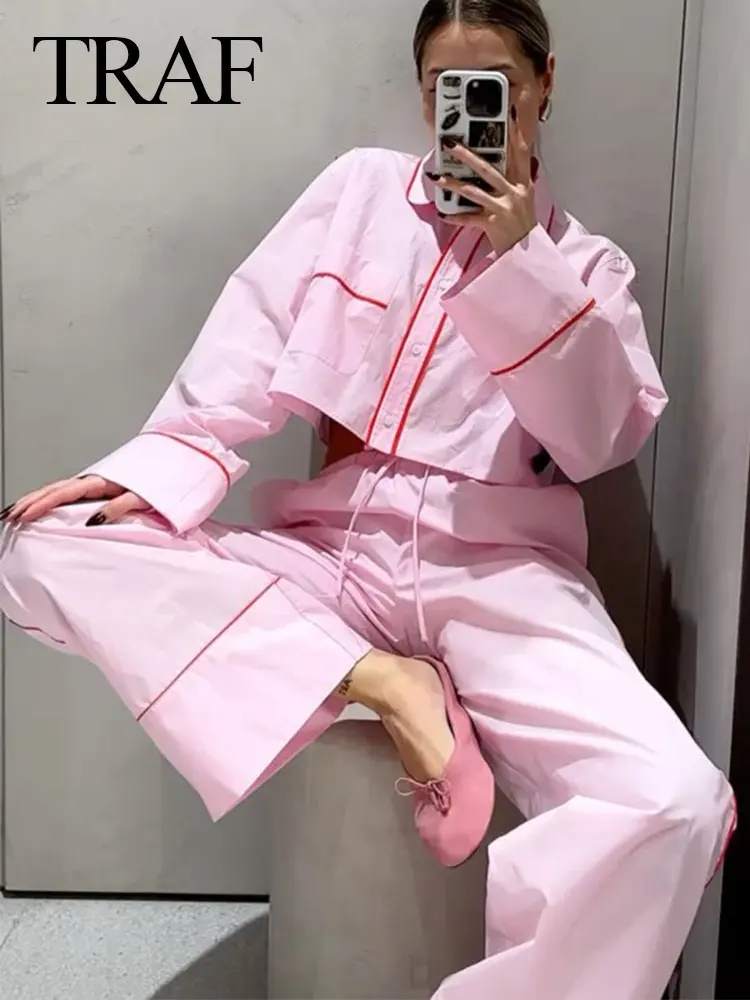 TRAFZA Woman's Fashion Spring Set Turn-Down Collar Long Sleeve Single Breasted Shirt+Mid Waist Lace-Up Female Wide Leg Long Pant
TRAFZA Woman's Fashion Spring Set Turn-Down Collar Long Sleeve Single Breasted Shirt+Mid Waist Lace-Up Female Wide Leg Long Pant