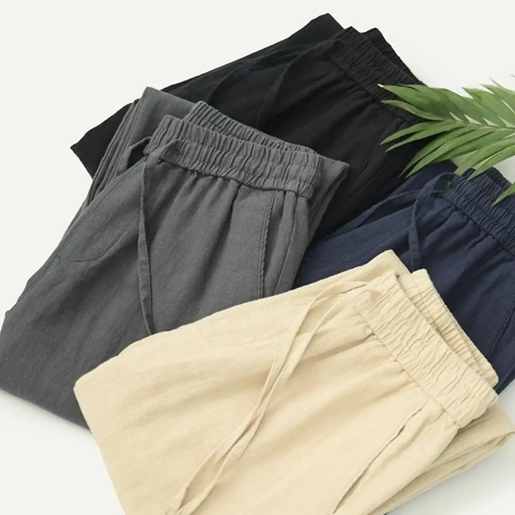 Cotton Linen Men Casual Pants Adjustable Drawstring Elastic Waist Casual Long Trousers With Pockets Solid Color Sweatpants
Cotton Linen Men Casual Pants Adjustable Drawstring Elastic Waist Casual Long Trousers With Pockets Solid Color Sweatpants