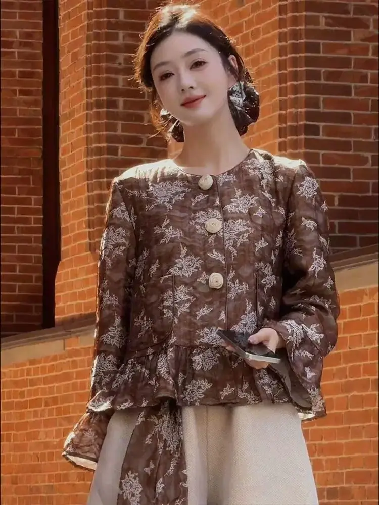 Floral Print Long Sleeve Short Shirt Beautiful Top Elegant Design Korean Style Commute Wind Women's Premium Quality Blouse
Floral Print Long Sleeve Short Shirt Beautiful Top Elegant Design Korean Style Commute Wind Women's Premium Quality Blouse