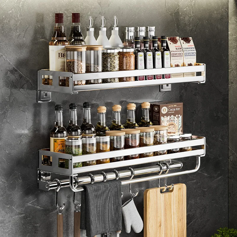 304 stainless steel multi-functional kitchen seasoning rack, non-punching wall-mounted seasoning tank storage hanger
304 stainless steel multi-functional kitchen seasoning rack, non-punching wall-mounted seasoning tank storage hanger