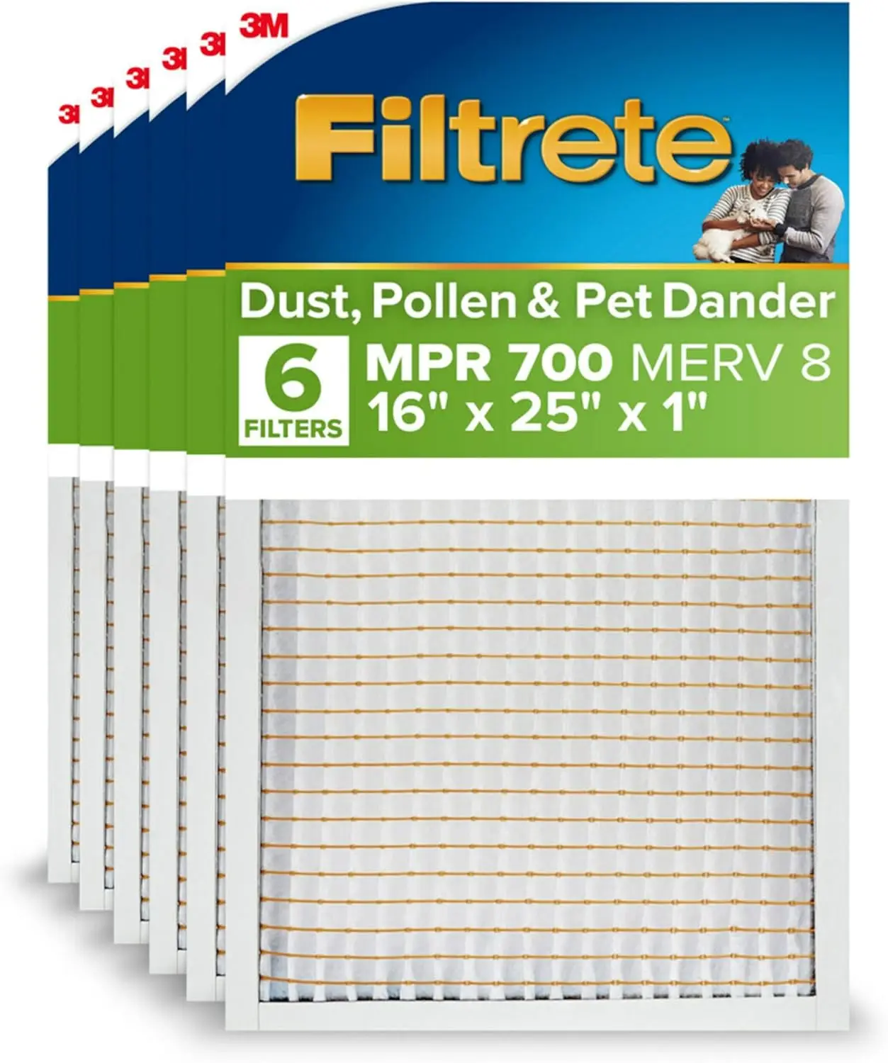 16x25x1 AC Furnace Air Filter, MERV 8, MPR 700, 6-Pack, 3-Month Pleated, Electrostatic, Actual Size 15.68 x 24.56 x 0.78 in
16x25x1 AC Furnace Air Filter, MERV 8, MPR 700, 6-Pack, 3-Month Pleated, Electrostatic, Actual Size 15.68 x 24.56 x 0.78 in