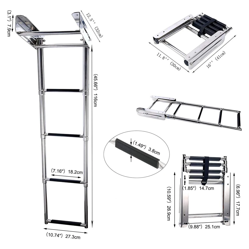 4 Step Ladder Under Platform Telescoping Slide Mount Boat Boarding Ladder 316 Stainless Steel Marine Boat Ladder
4 Step Ladder Under Platform Telescoping Slide Mount Boat Boarding Ladder 316 Stainless Steel Marine Boat Ladder