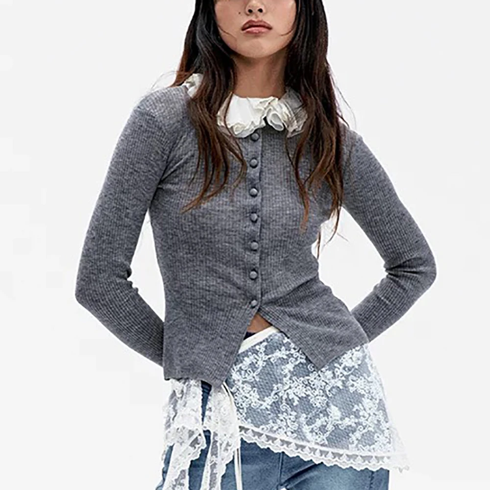 Pinstripe Wool Women Cardigan Y2k Lace Lace Patchwork Round Neck Long Sleeve Knit Top Sweater 2025 Early Spring New
Pinstripe Wool Women Cardigan Y2k Lace Lace Patchwork Round Neck Long Sleeve Knit Top Sweater 2025 Early Spring New