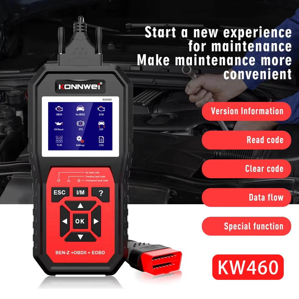 KW460 KONNWEI OBD2 Scanner Code Reader for Mercedes-Benz ABS Airbag Oil ABS EPB DPF SRS TPMS Reset Car OBD2 Diagnostic Tools
KW460 KONNWEI OBD2 Scanner Code Reader for Mercedes-Benz ABS Airbag Oil ABS EPB DPF SRS TPMS Reset Car OBD2 Diagnostic Tools