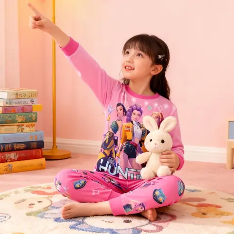 KPop Demon Hunters Movie Peripheral Pajama Set Kawaii Long Sleeve Long Pants Anime Costume Children's Toy Christmas Gift