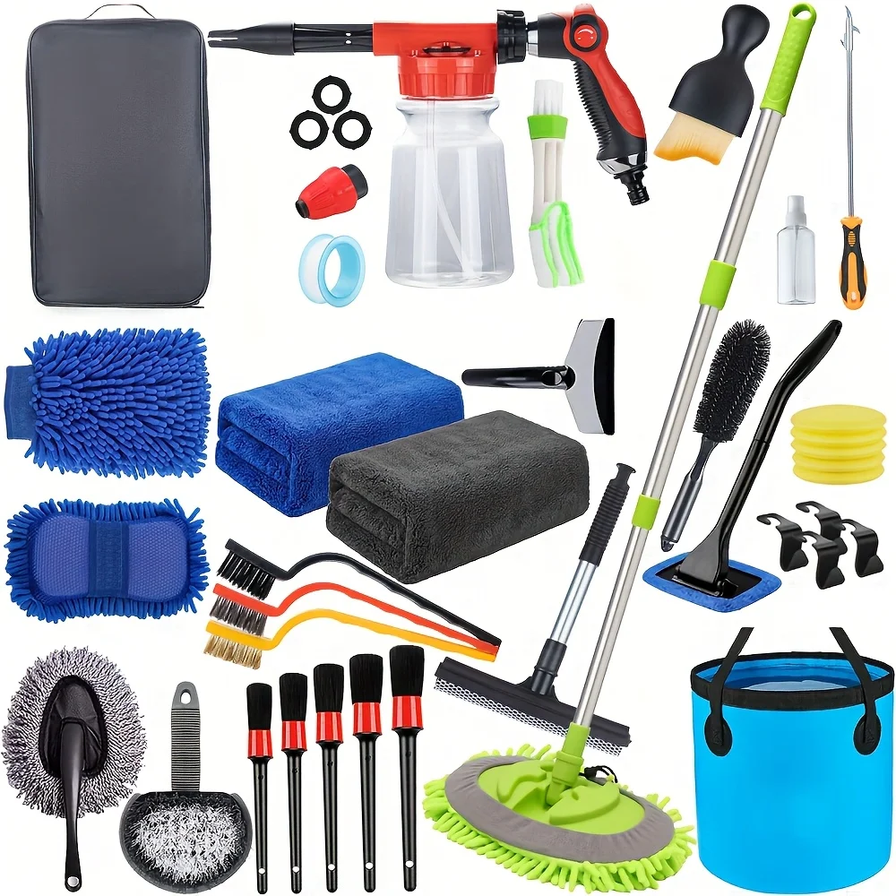42Pcs Car Wash Detailing Kit Cleaning Kits with Foam Gun Sprayer Wash Brush with Long Handle Collapsible Bucket Large Wash Mitt
42Pcs Car Wash Detailing Kit Cleaning Kits with Foam Gun Sprayer Wash Brush with Long Handle Collapsible Bucket Large Wash Mitt