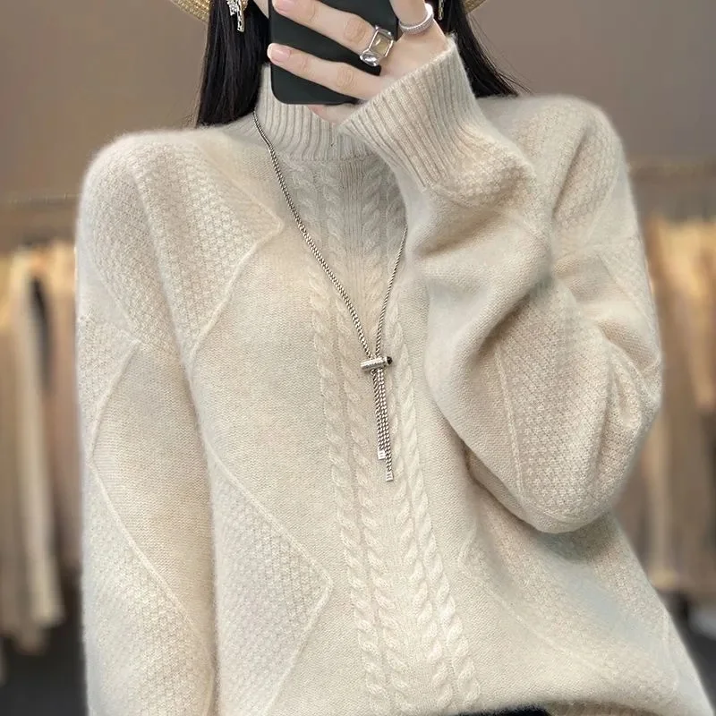 2025 Women's Cashmere Clothing Pure Wool Half-neck Pullover Jumpers Woven Casual Tops Female Fall Winter New Sweaters
2025 Women's Cashmere Clothing Pure Wool Half-neck Pullover Jumpers Woven Casual Tops Female Fall Winter New Sweaters