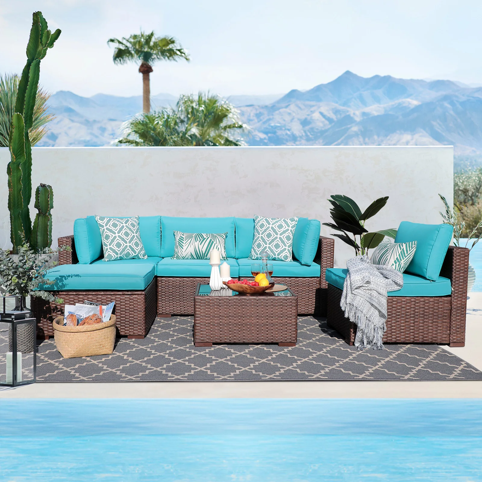 JARDINA 6PCS Outdoor Patio Furniture Sofa Set Brown Wicker with Seat Cushions & Tempered Glass Coffee Table
JARDINA 6PCS Outdoor Patio Furniture Sofa Set Brown Wicker with Seat Cushions & Tempered Glass Coffee Table