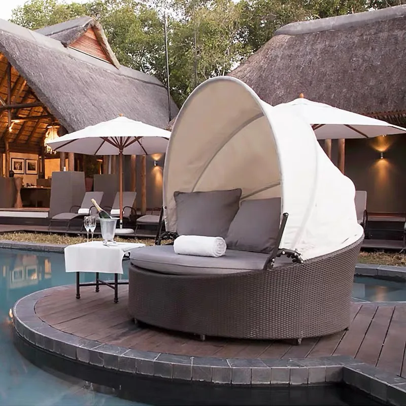 Outdoor bed, villa courtyard leisure rattan bed homestay terrace shading
Outdoor bed, villa courtyard leisure rattan bed homestay terrace shading
