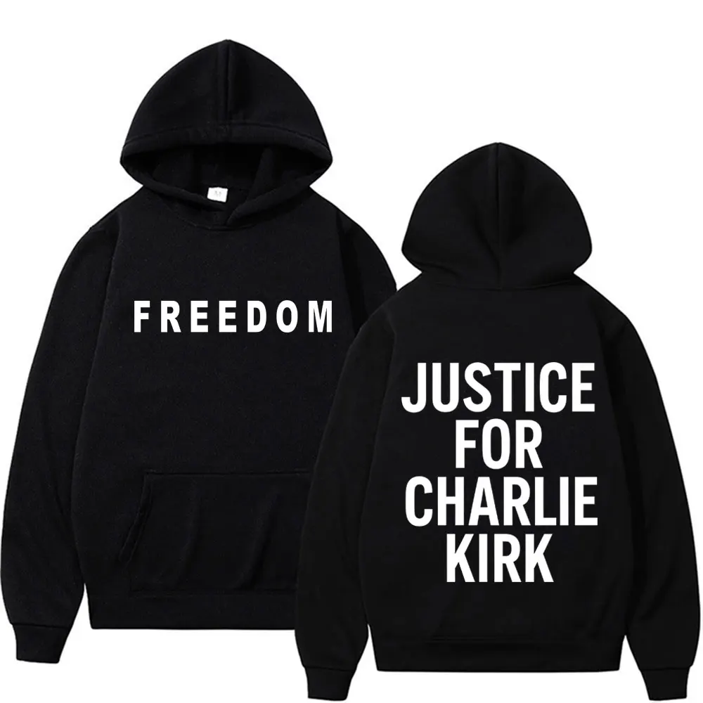Justice for Charlie Kirk Freedom, двусторонние толстовки с графикой для мужчин и женщин, модные классические пуловеры большого размера, удобные толстовки
Justice for Charlie Kirk Freedom, двусторонние толстовки с графикой для мужчин и женщин, модные классические пуловеры большого размера, удобные толстовки