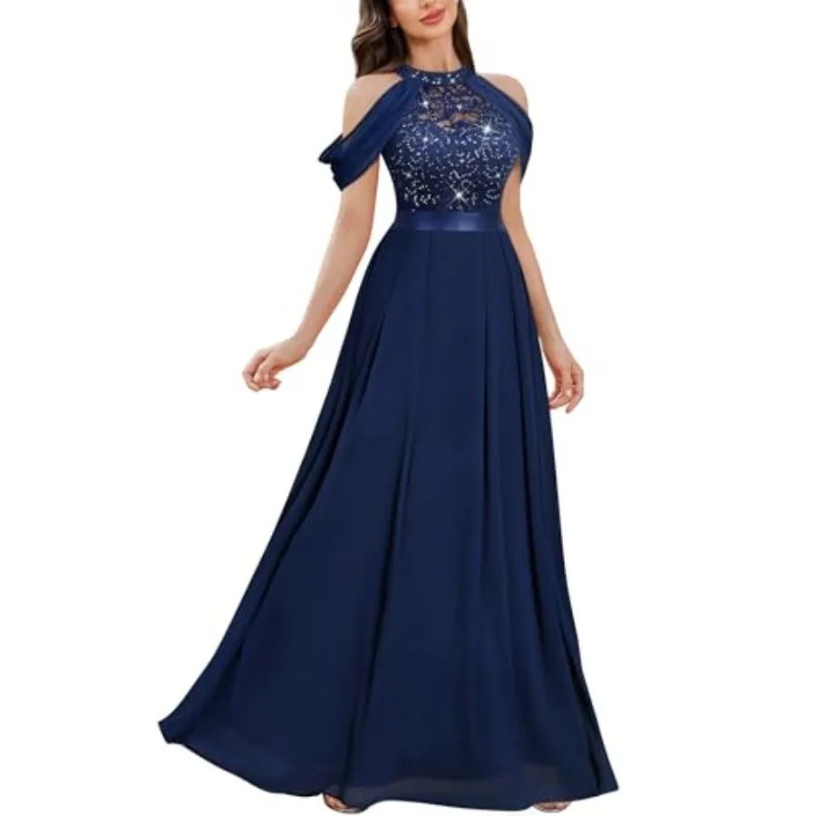 Women's Classic Lace Sleeveless Sequin Contrast Chiffon Bridesmaid Maxi Dress
Women's Classic Lace Sleeveless Sequin Contrast Chiffon Bridesmaid Maxi Dress