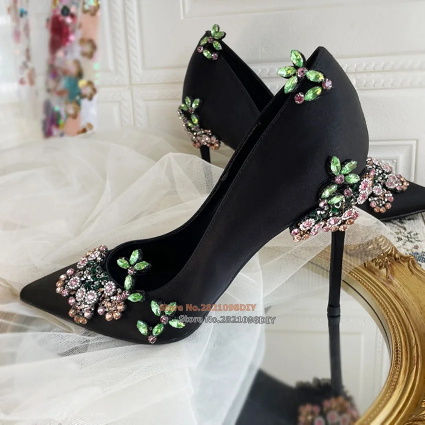 Black Satin Crystal Flowers High Heels Women Shallow Slip On Pointy Toe Pumps Rhinestone Fashion Women Dress Shoes
Black Satin Crystal Flowers High Heels Women Shallow Slip On Pointy Toe Pumps Rhinestone Fashion Women Dress Shoes