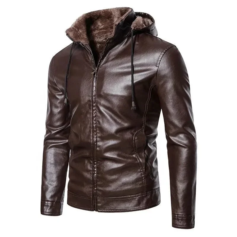 Fur hooded Windproof Warm Coat New Thick Brown Leather Jacket Mens Winter Autumn Men's Jacket Fashion Faux Men Brand Clothing
Fur hooded Windproof Warm Coat New Thick Brown Leather Jacket Mens Winter Autumn Men's Jacket Fashion Faux Men Brand Clothing