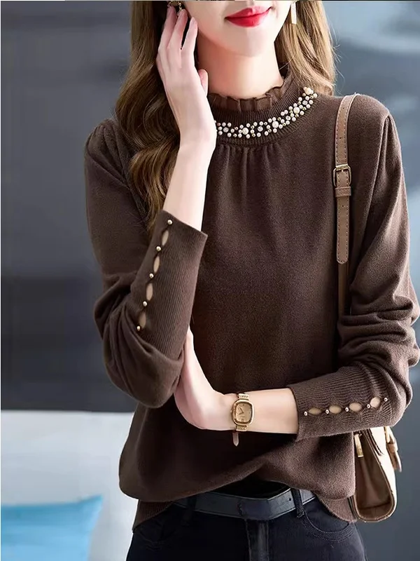 Lace Beaded Knitted Long Sleeve Loose Women's Base Shirt Spring Autumn New Style Fashionable Sweater Inner Wear Top
Lace Beaded Knitted Long Sleeve Loose Women's Base Shirt Spring Autumn New Style Fashionable Sweater Inner Wear Top