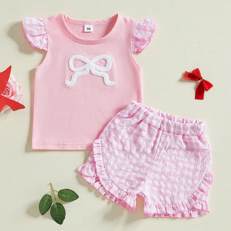 Toddler Baby Girl Summer Clothes Bow Embroidery Flying Sleeve Round Neck Tops Plaid Ruffled Shorts Outfit
Toddler Baby Girl Summer Clothes Bow Embroidery Flying Sleeve Round Neck Tops Plaid Ruffled Shorts Outfit
