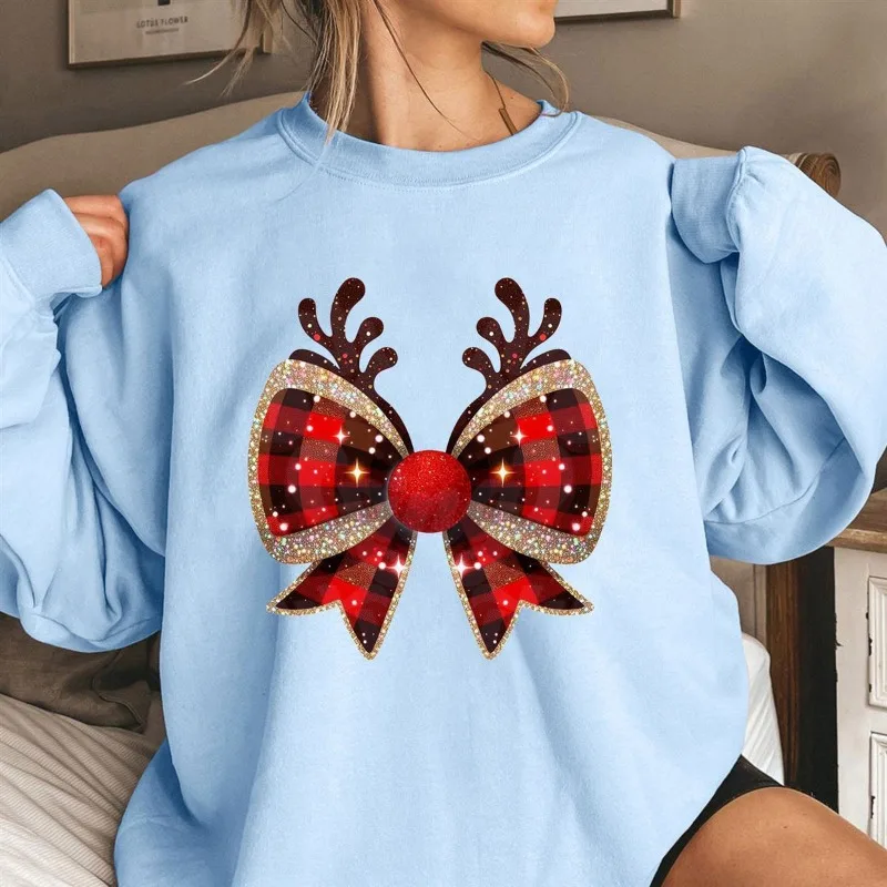2025 Autumn and Winter Women's Loose Casual Round Neck Sweater Bow Antler Printed Top
2025 Autumn and Winter Women's Loose Casual Round Neck Sweater Bow Antler Printed Top