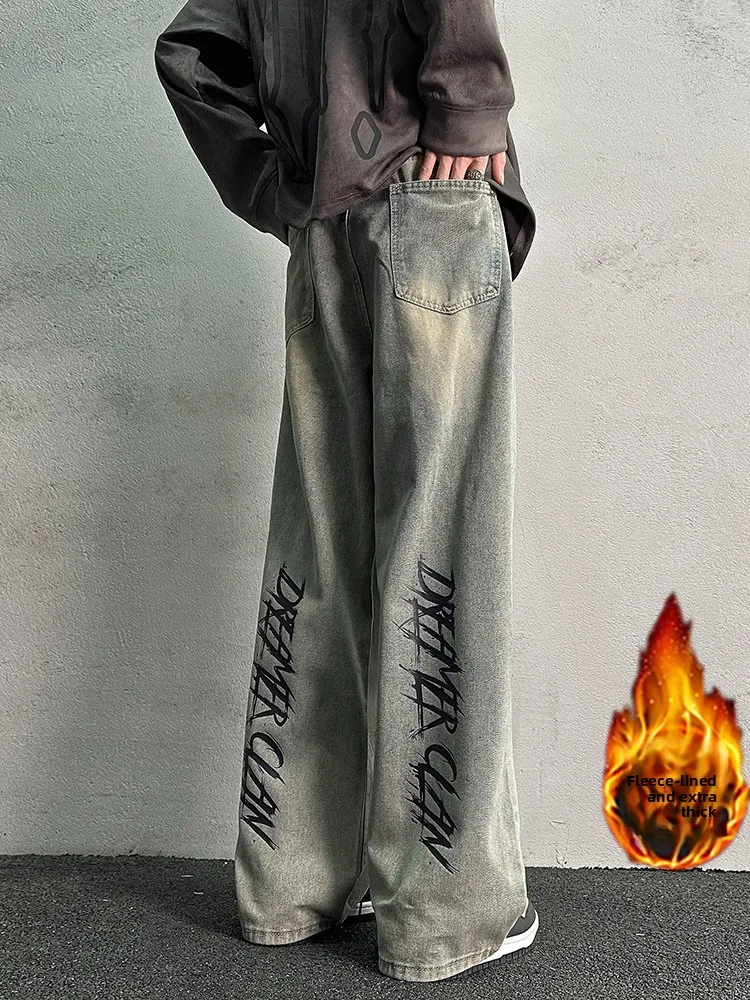 Мужские джинсы Thiened Fce: зимние, широкие, повседневные, длинные брюки в американском ретро-стиле, со средней посадкой, из плотного денима
Мужские джинсы Thiened Fce: зимние, широкие, повседневные, длинные брюки в американском ретро-стиле, со средней посадкой, из плотного денима