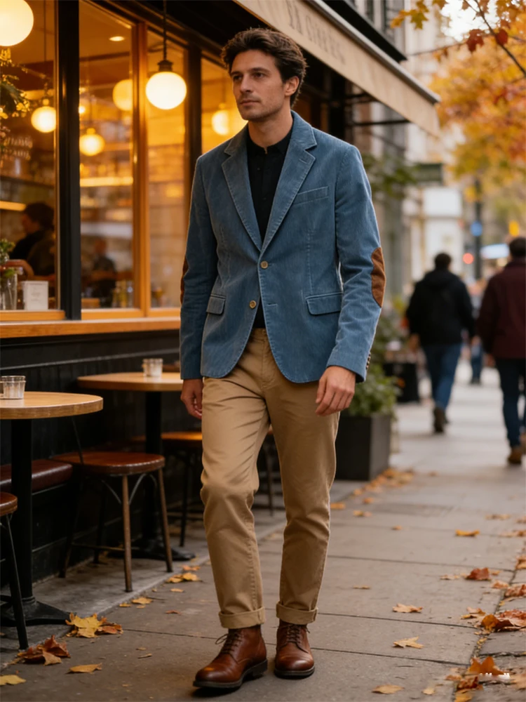 Men's Corduroy Single-Breasted Coat High-Quality Trendy Jacket Suit Blazer Classic Lapel Casual With Elbow Patch Coats For Men
Men's Corduroy Single-Breasted Coat High-Quality Trendy Jacket Suit Blazer Classic Lapel Casual With Elbow Patch Coats For Men