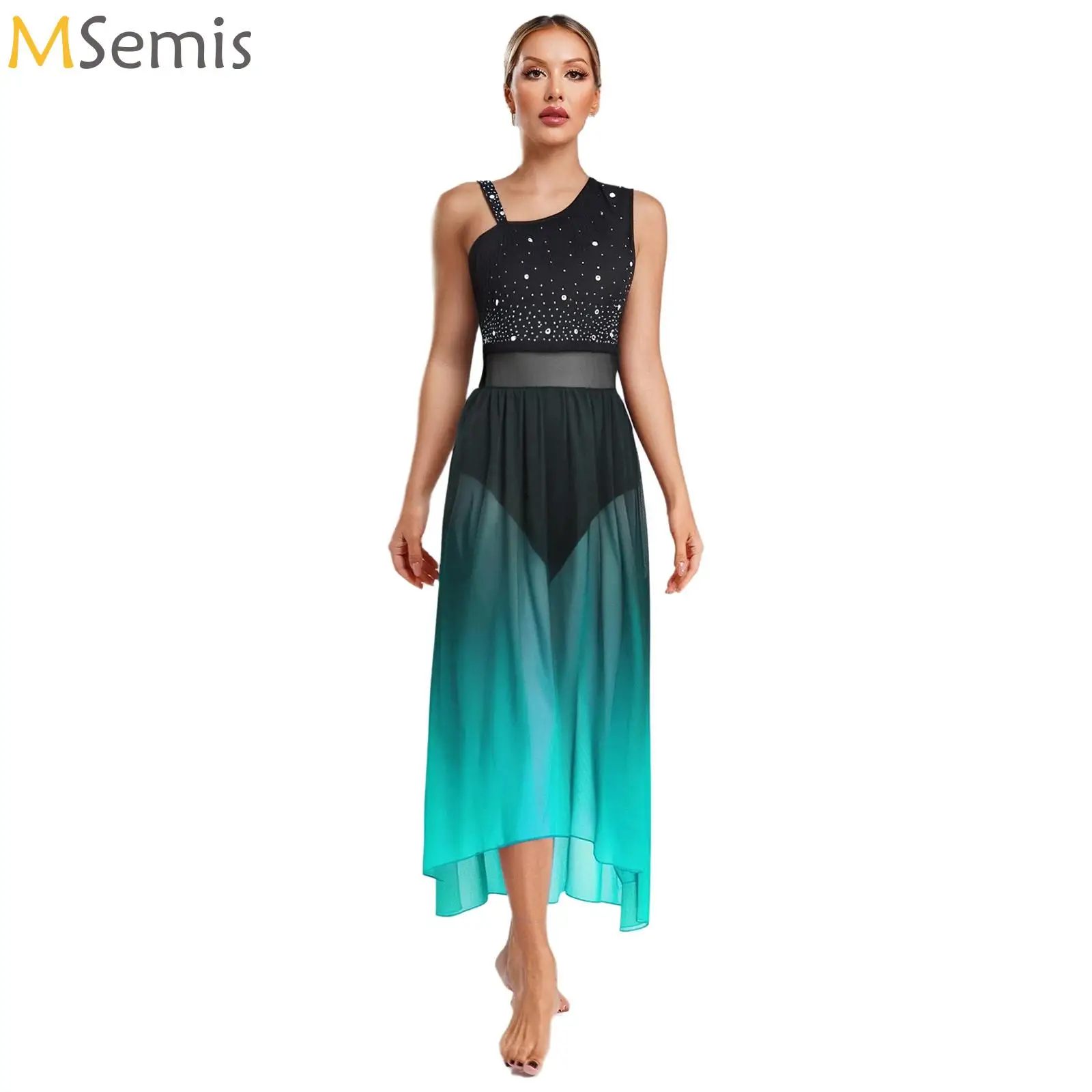 Womens Glittery Lyrical Dance Dress Gradient Color High-low Hem Dress with Built-in Briefs Modern Ballet Dance Stage Dancewear
Womens Glittery Lyrical Dance Dress Gradient Color High-low Hem Dress with Built-in Briefs Modern Ballet Dance Stage Dancewear