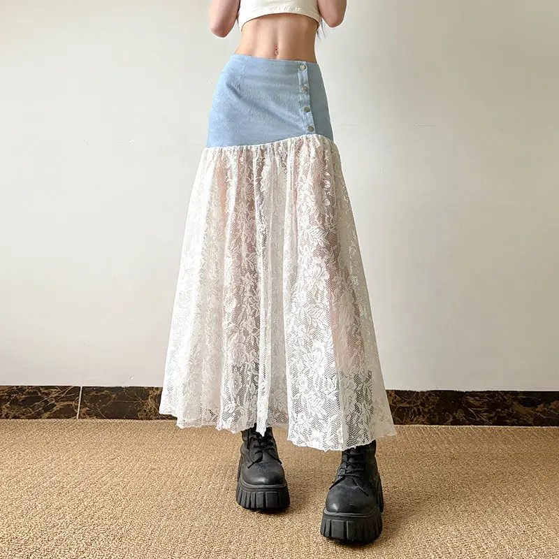 American Style Denim Lace Spliced Skirt Women Summer New Slim Fit Slim Low Waist Hot Girl Long Skirt
American Style Denim Lace Spliced Skirt Women Summer New Slim Fit Slim Low Waist Hot Girl Long Skirt