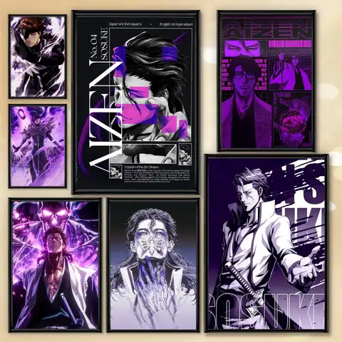Bleach S-Sosuke A-Aizen Painting Calligraphy Waterproof Cotton Canvas Poster Fade-Resistant Wall Art for Living Room Decor