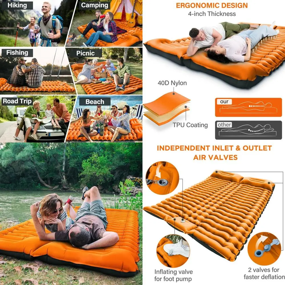 Double Camping Sleng Pad, Sel Iating 4" Extra-Thick oot PrUltralight 2 Person Camping Mat with Pillow or Camping Hiking Travelin
Double Camping Sleng Pad, Sel Iating 4" Extra-Thick oot PrUltralight 2 Person Camping Mat with Pillow or Camping Hiking Travelin