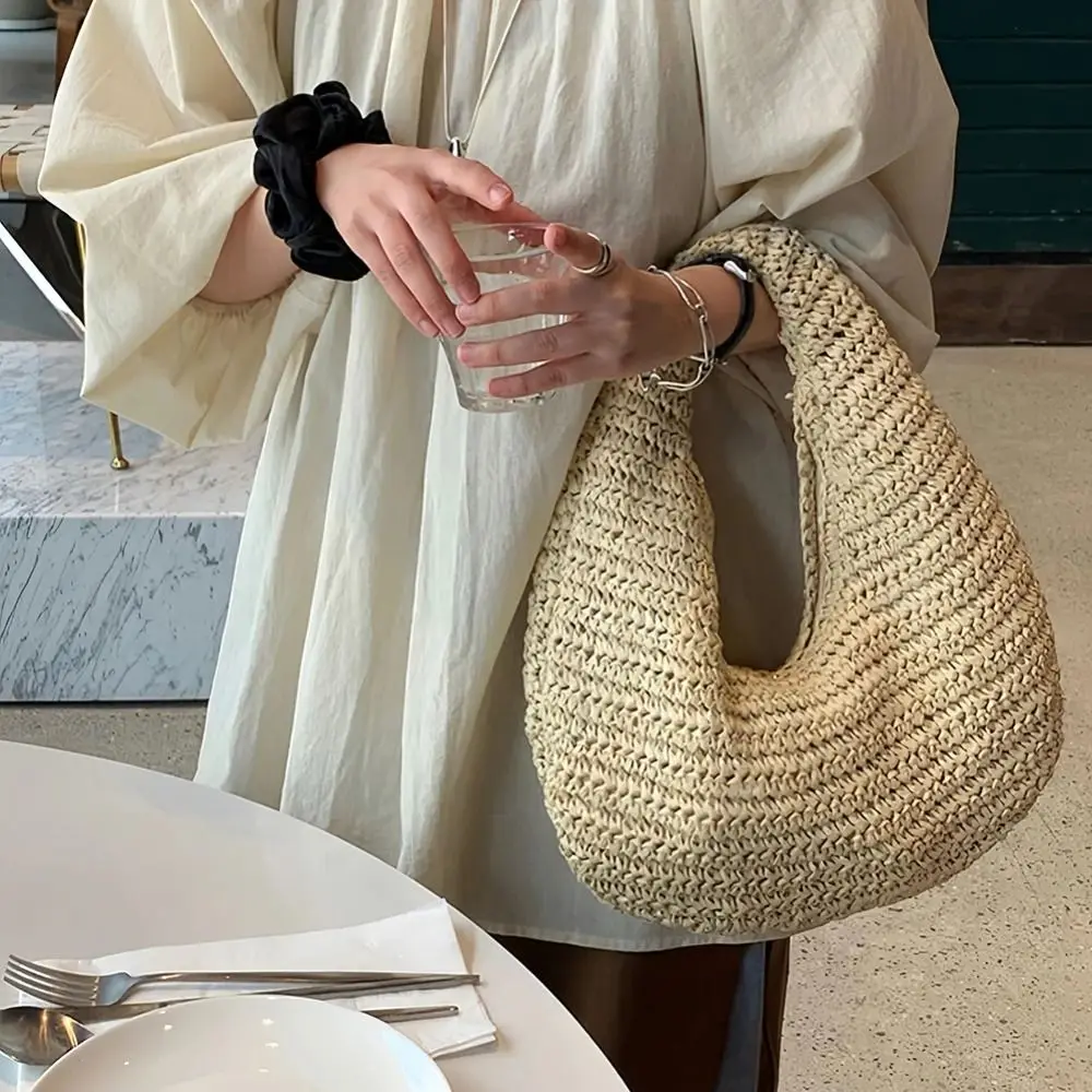 Sweet Large Capacity Lafite Straw Bag Clutch Purse Half Moon Weave Tote Bag Fashion Handmade Grass Woven Bag Women
Sweet Large Capacity Lafite Straw Bag Clutch Purse Half Moon Weave Tote Bag Fashion Handmade Grass Woven Bag Women
