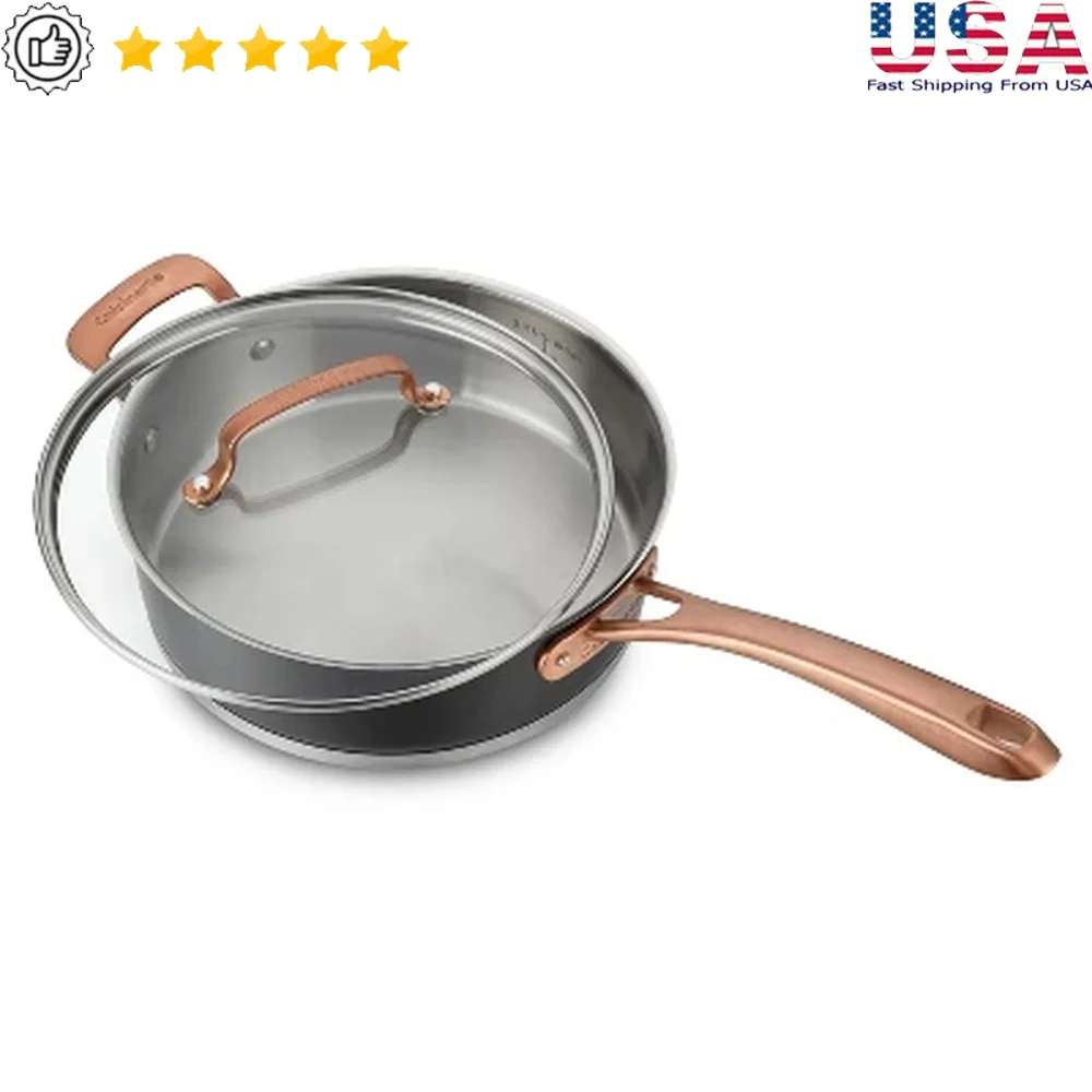 3.5qt Matte Black Stainless Steel Saute Pan with Tempered Glass Lid Blush Bronze Handle Induction Ready Dishwasher Safe Cookware
3.5qt Matte Black Stainless Steel Saute Pan with Tempered Glass Lid Blush Bronze Handle Induction Ready Dishwasher Safe Cookware