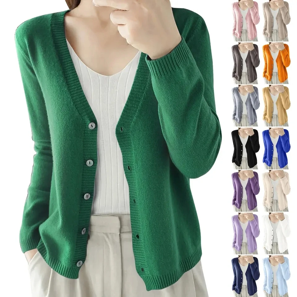 Women Sweater Cardigans V-Neck Long Sleeve Knitted Outerwear Spring Autumn Single-Breasted Sweaters Coat Solid Color Knitwears
Women Sweater Cardigans V-Neck Long Sleeve Knitted Outerwear Spring Autumn Single-Breasted Sweaters Coat Solid Color Knitwears