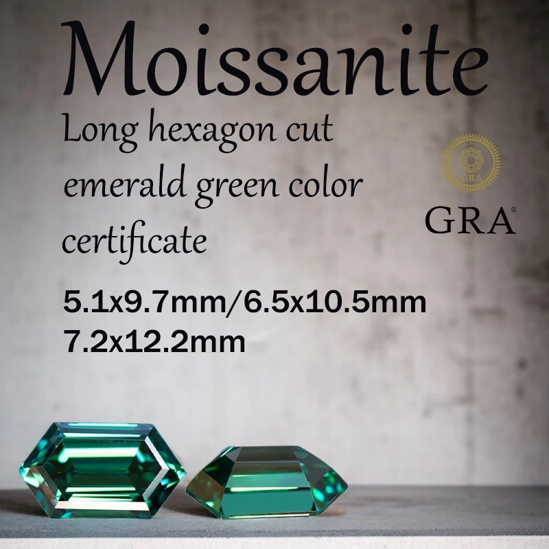 Long Hexagon Cut Moissanite Emerald Green Color Charms Lab Grown Diamond for DIY Jewelry Making Materials with Certificate
Long Hexagon Cut Moissanite Emerald Green Color Charms Lab Grown Diamond for DIY Jewelry Making Materials with Certificate