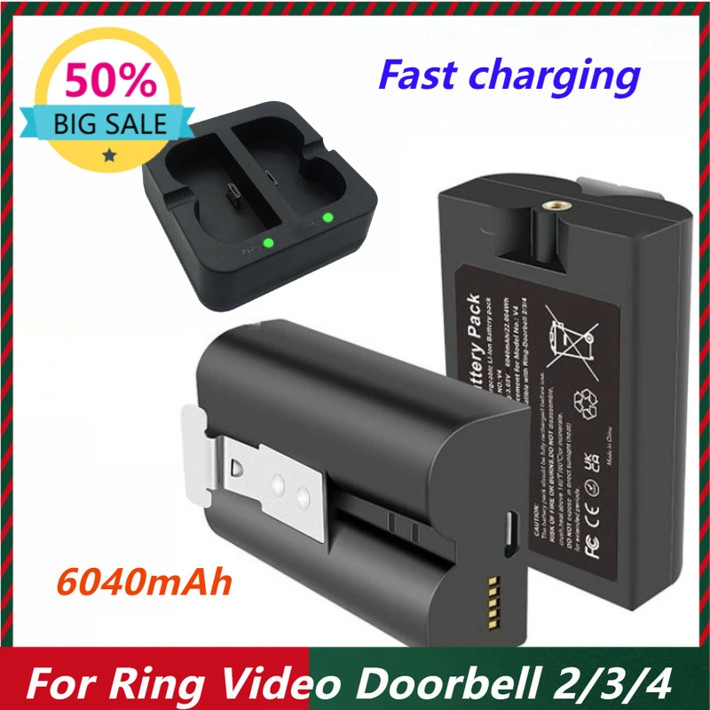 6040mAh Rechargeable Battery Compatible with for Ring Video Doorbell 2/3/4 Video Doorbell Cam Battery
6040mAh Rechargeable Battery Compatible with for Ring Video Doorbell 2/3/4 Video Doorbell Cam Battery