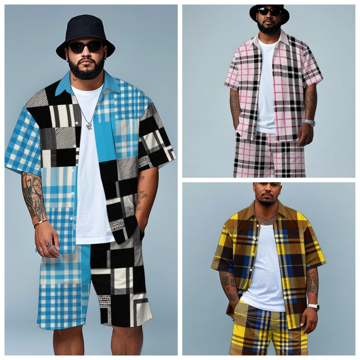 S-9XL Big and Tall Men Classic & Patchwork Plaid Shirt Shorts Set Multi-Color Casual 2-Piece Outfit
S-9XL Big and Tall Men Classic & Patchwork Plaid Shirt Shorts Set Multi-Color Casual 2-Piece Outfit