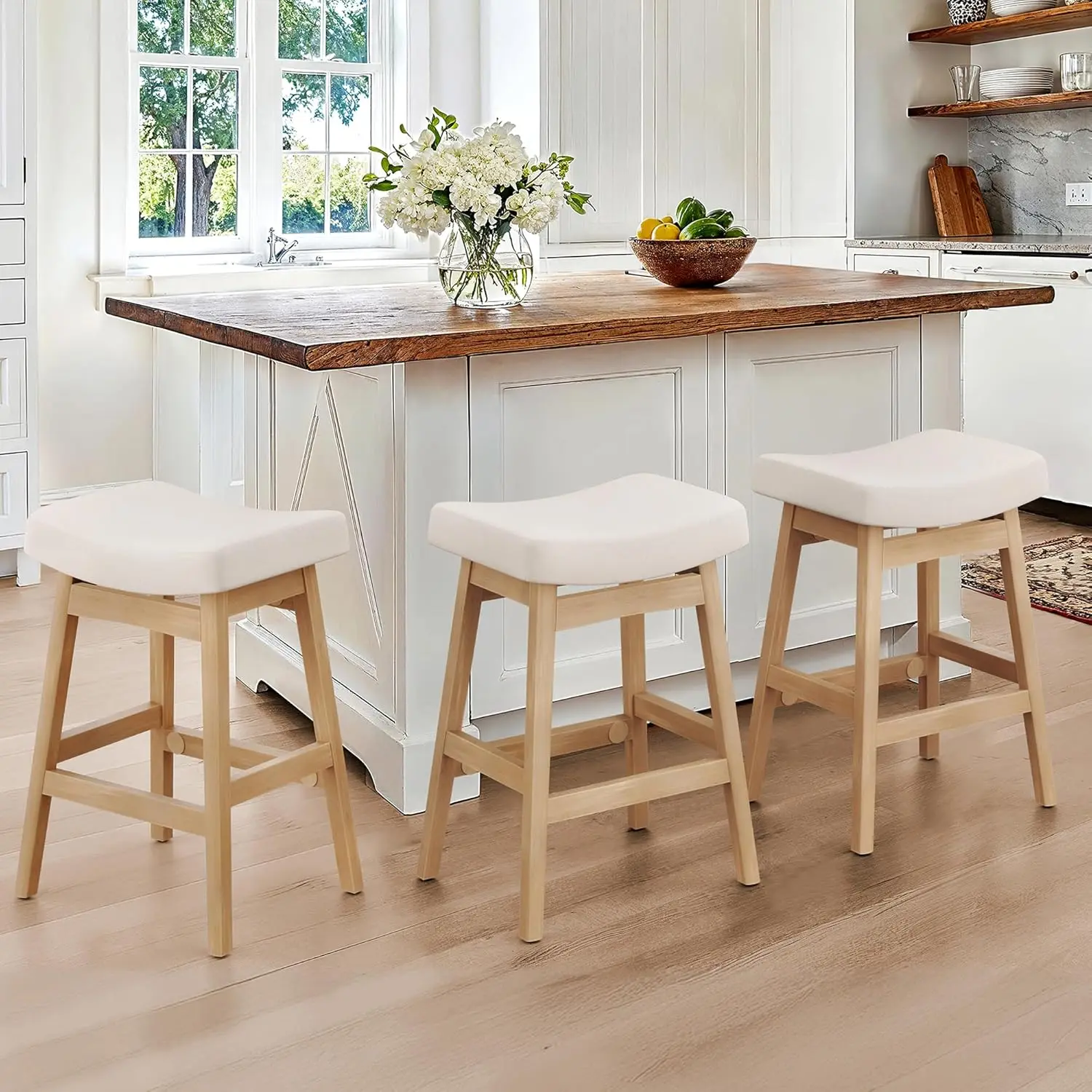 24in Counter Height Saddle Stool Set Solid Wood Legs Fabric Upholstered Kitchen Island, Customized
24in Counter Height Saddle Stool Set Solid Wood Legs Fabric Upholstered Kitchen Island, Customized