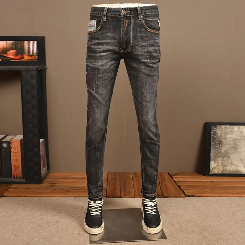 Fashionable new men's jeans stretch slim fit washed nostalgic black gray men's jeans designer retro straight leg pants hombreFas
Fashionable new men's jeans stretch slim fit washed nostalgic black gray men's jeans designer retro straight leg pants hombreFas