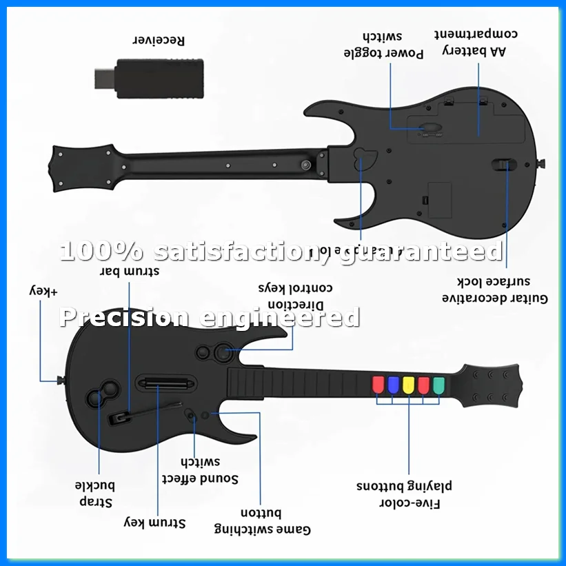 2.4G Wireless Game Guitar Controller for PC Compatible with Clone Hero Rock Band Games Remote Joystick Console White-ELEC
2.4G Wireless Game Guitar Controller for PC Compatible with Clone Hero Rock Band Games Remote Joystick Console White-ELEC