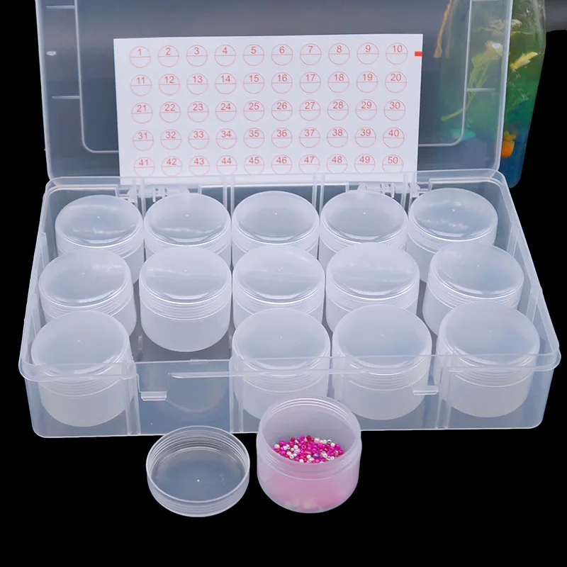15/24grids 50ml Round Jars Diamond Art Painting Mosaic Tool Accessories Diamond Embroidery Beads Storage Box Container Organizer
15/24grids 50ml Round Jars Diamond Art Painting Mosaic Tool Accessories Diamond Embroidery Beads Storage Box Container Organizer