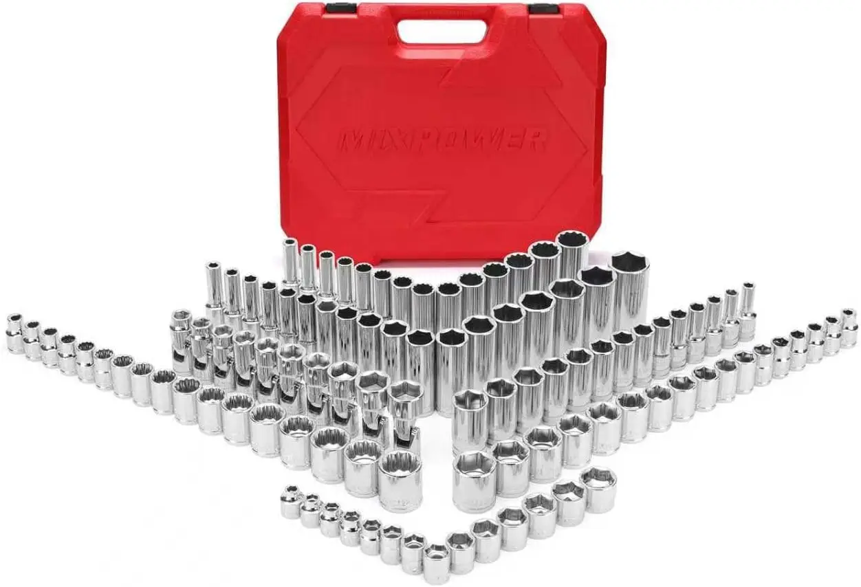 104 PCS 3/8" Drive Master Metric Socket Set with Deep, Mid-Length, Shallow, Stubby & Flex Sockets, CR-V Steel
104 PCS 3/8" Drive Master Metric Socket Set with Deep, Mid-Length, Shallow, Stubby & Flex Sockets, CR-V Steel