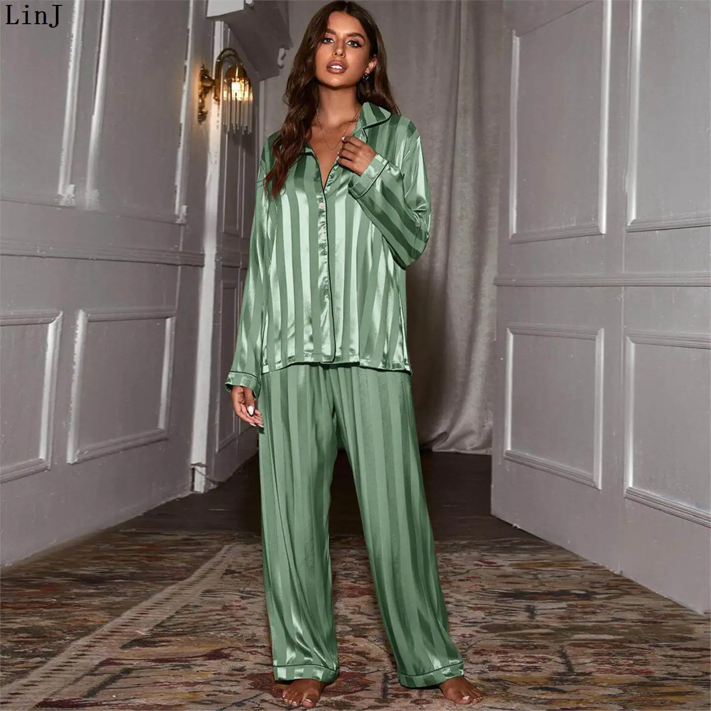 Spicy Girl Style Women's Sleepwear Loose Casual Home Clothes Two-Piece Set with Turn-down Collar Striped Design Comfortable L...
Spicy Girl Style Women's Sleepwear Loose Casual Home Clothes Two-Piece Set with Turn-down Collar Striped Design Comfortable L...