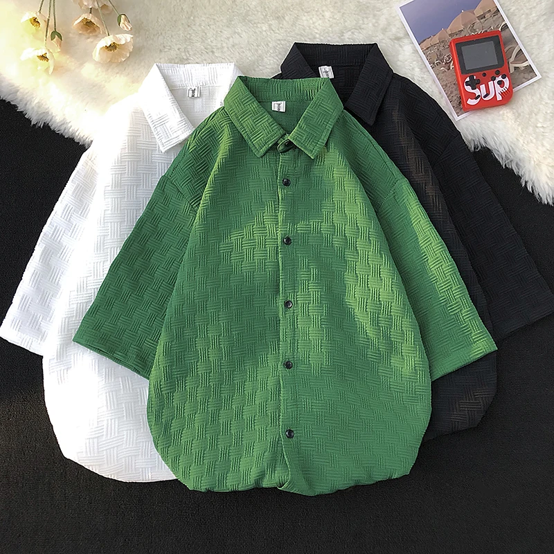 Loose Men's Short Sleeve Shirt Summer New Style Japanese Feel Five-Quarter Sleeve Drapey Fit Large Size Youth Fashion
Loose Men's Short Sleeve Shirt Summer New Style Japanese Feel Five-Quarter Sleeve Drapey Fit Large Size Youth Fashion