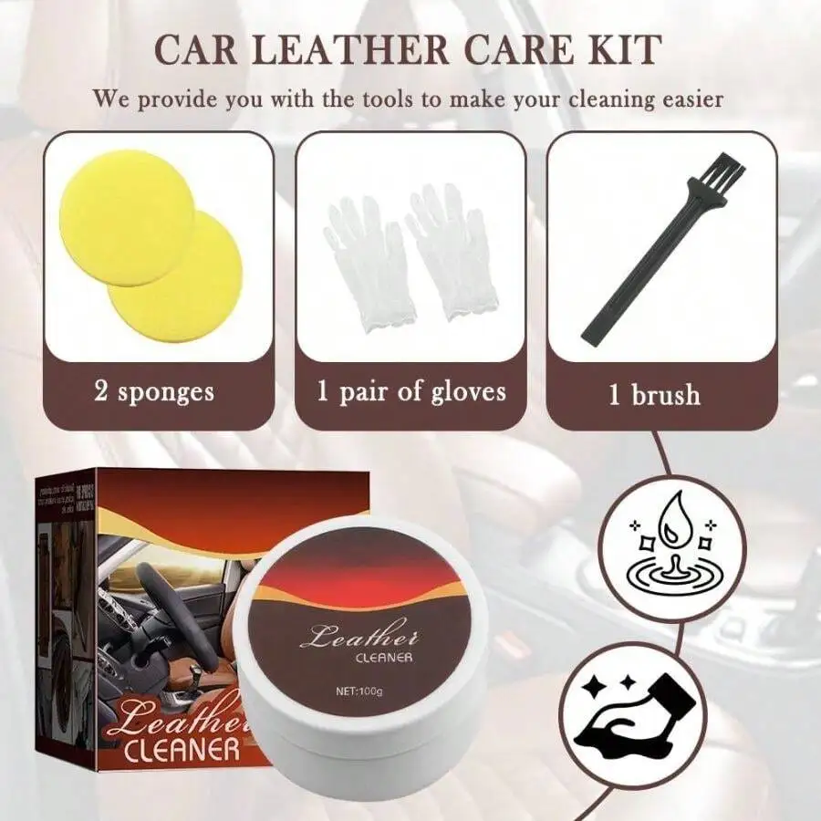 Car Leather Cleaner Kit With 2 Sponges, 1 Brush, 1 Pair Gloves For Seats Steering Wheel
Car Leather Cleaner Kit With 2 Sponges, 1 Brush, 1 Pair Gloves For Seats Steering Wheel