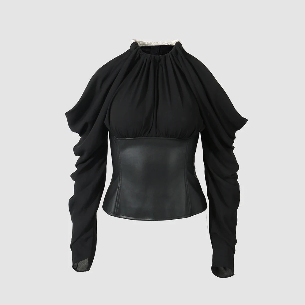 Studded Leather Patchwork Sexy Off-shoulder Commuting Versatile Round Neck long sleeve T-shirt For Women Y2K 2025 Autumn New
Studded Leather Patchwork Sexy Off-shoulder Commuting Versatile Round Neck long sleeve T-shirt For Women Y2K 2025 Autumn New