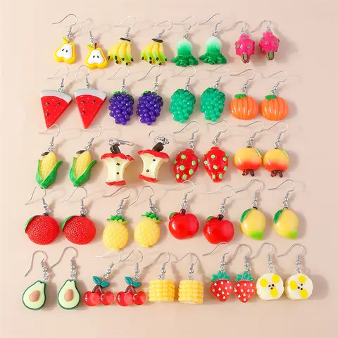 Cute Summer Fruit Drop Earrings for Women Resin Banana Strawberry Cherry Dangle Hooks Earrings Girls Party Holiday Jewelry Gifts