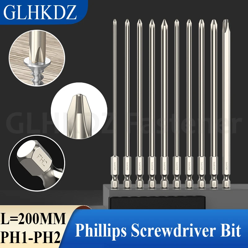 L=200mm Phillips Screwdriver Bit Set Cross Head Electric Screwdriver Bit 1/4" Hex Shank Magnetic Driver Bits PH1 PH2
L=200mm Phillips Screwdriver Bit Set Cross Head Electric Screwdriver Bit 1/4" Hex Shank Magnetic Driver Bits PH1 PH2