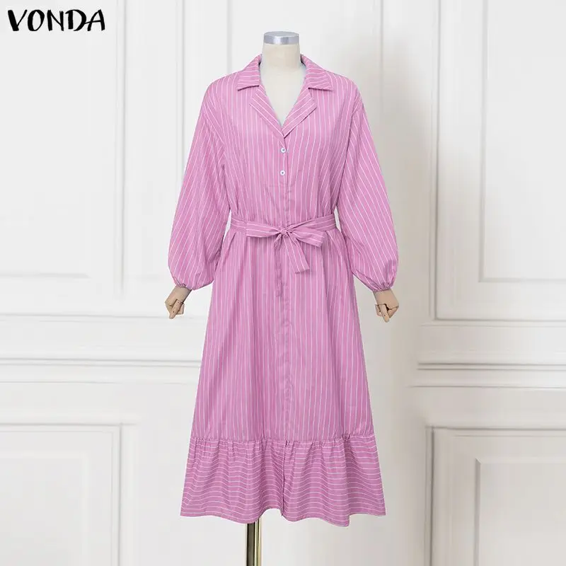 Женское элегантное полосатое платье VONDA с длинным рукавом, повседневное, с принтом, длинное, модное, с отложным воротником, с поясом, свободное, с оборками, для вечеринок, 2026
Женское элегантное полосатое платье VONDA с длинным рукавом, повседневное, с принтом, длинное, модное, с отложным воротником, с поясом, свободное, с оборками, для вечеринок, 2026